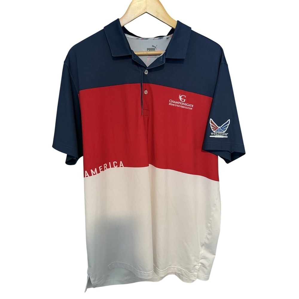 Puma Polo Shirt Men's Size Large Volition America Blue Golf Performance USA